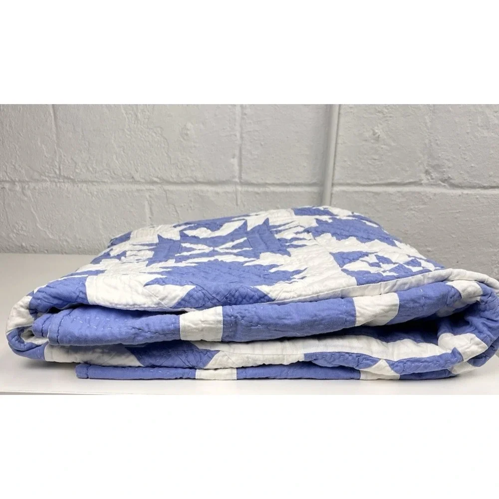 Vintage Cornflower Blue & White Handmade Quilt Sampler Geometric Zig Zag 85x90